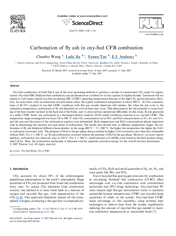(PDF) Carbonation of fly ash in oxy-fuel CFB combustion
