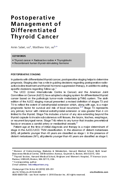 (PDF) Postoperative Management of Differentiated Thyroid Cancer