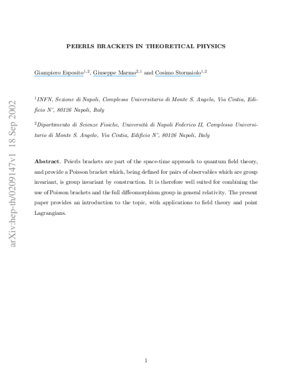 (PDF) Peierls brackets in theoretical physics Giampiero Esposito