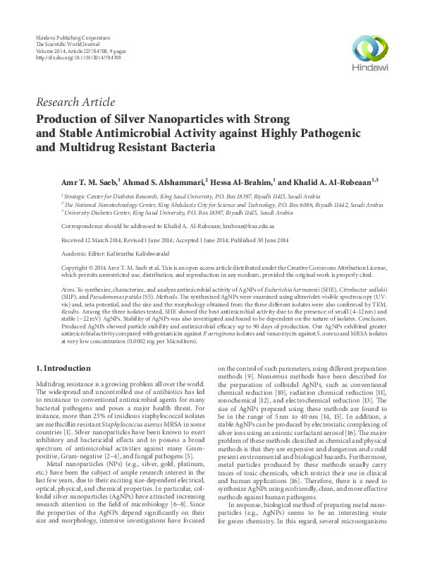 (PDF) Production of Silver Nanoparticles with Strong and Stable ...