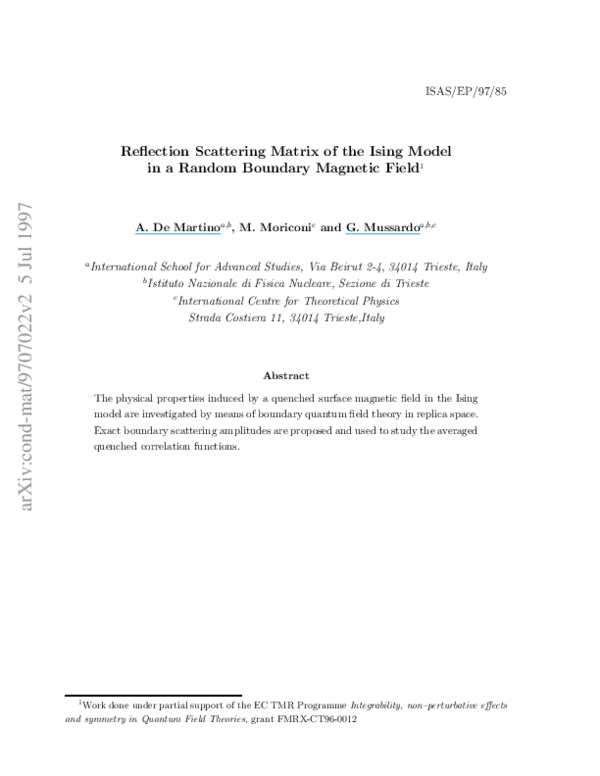 (PDF) Reflection scattering matrix of the Ising model in a random ...