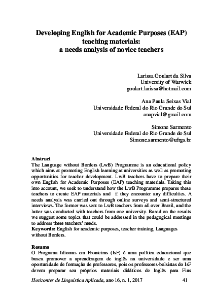 (PDF) Developing English for Academic Purposes (EAP) teaching materials ...