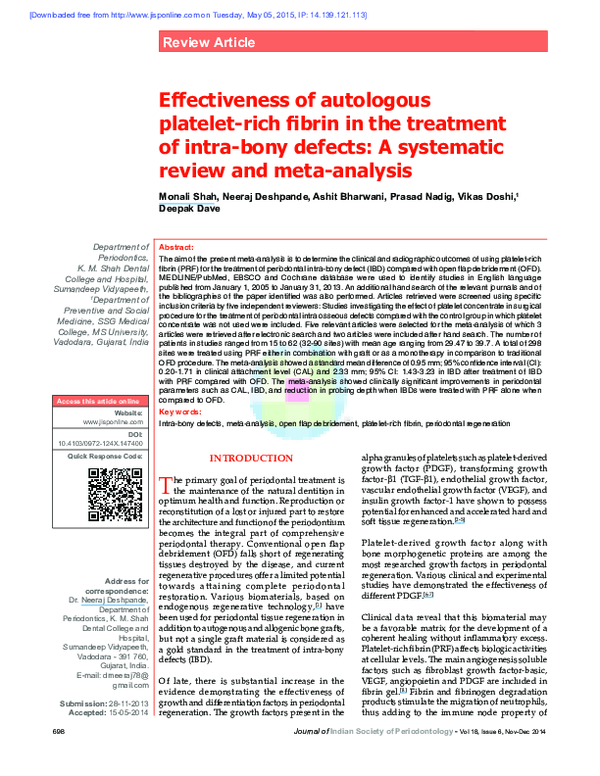 (PDF) Effectiveness of autologous platelet-rich fibrin in the treatment ...