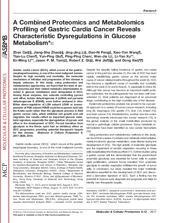 (PDF) Potential role of metabolomics in diagnosis and surveillance of ...