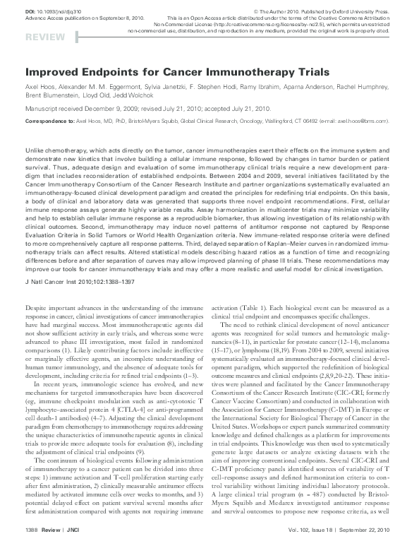 (PDF) Improved endpoints for cancer immunotherapy trials