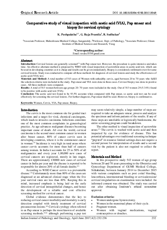 (PDF) Comparative study of visual inspection with acetic acid (VIA