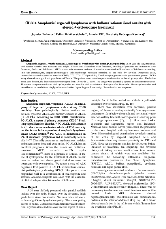 (PDF) CD30+ Anaplastic large cell lymphoma with bullous lesions Good