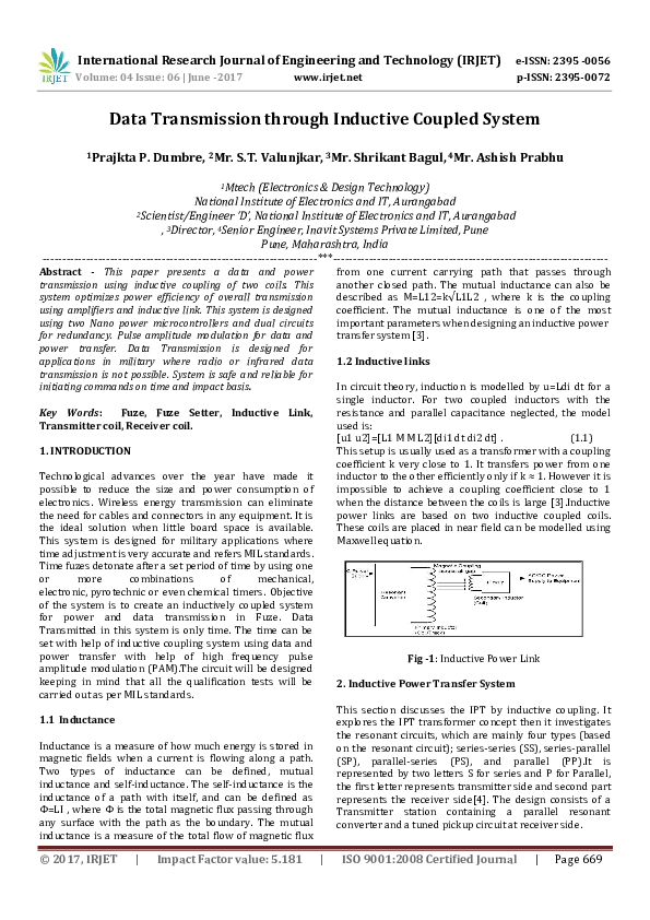 (PDF) Data Transmission through Inductive Coupled System IRJET