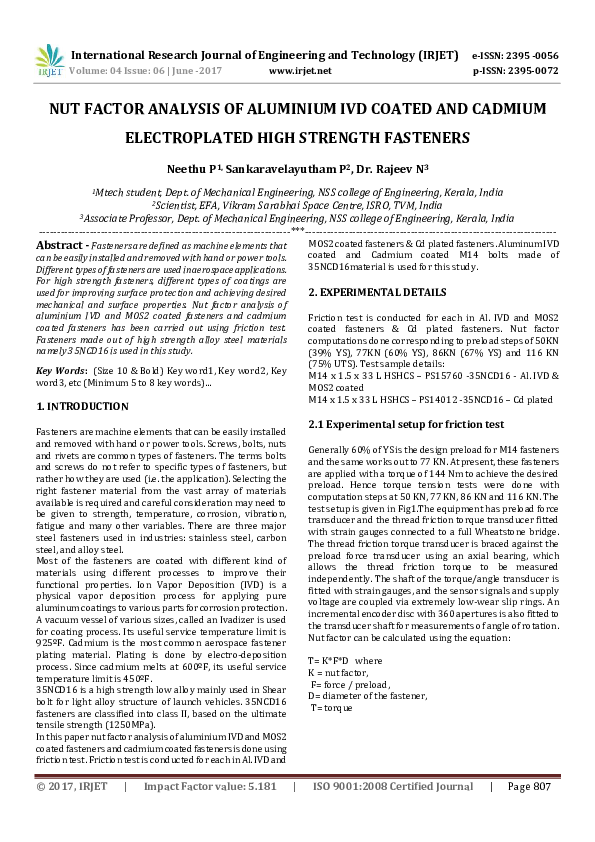 (PDF) NUT FACTOR ANALYSIS OF ALUMINIUM IVD COATED AND CADMIUM ...