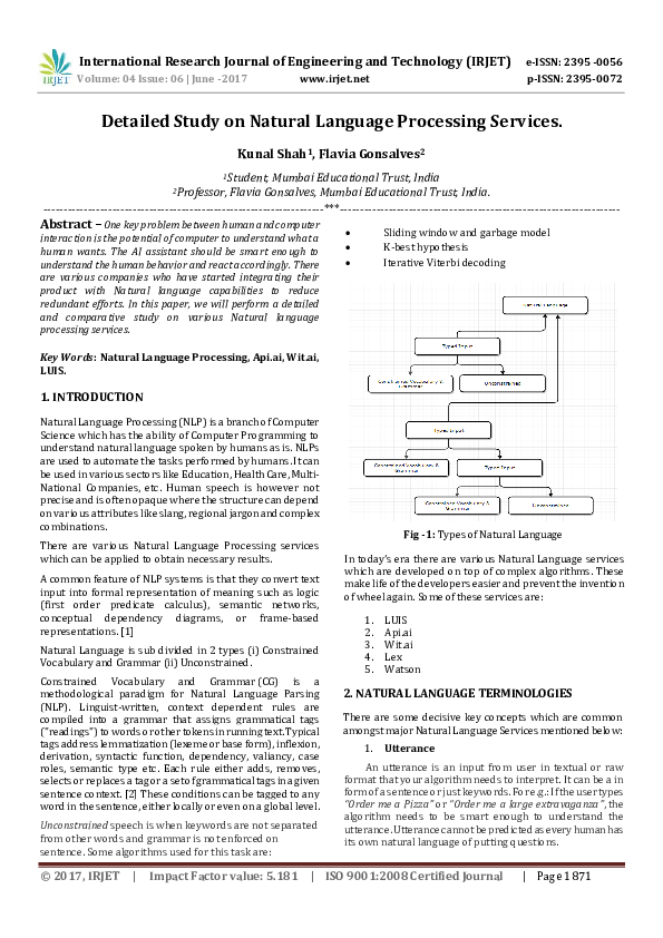 (PDF) Detailed Study on Natural Language Processing Services