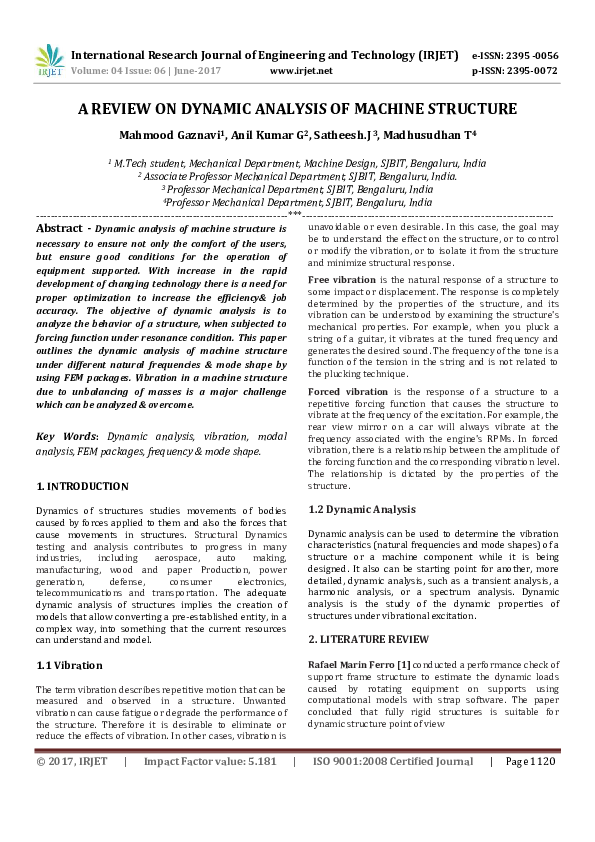 (PDF) A REVIEW ON DYNAMIC ANALYSIS OF MACHINE STRUCTURE