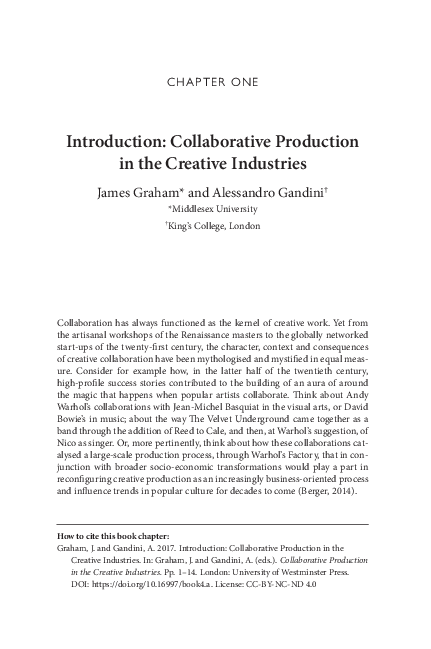 (PDF) Introduction: Collaborative Production in the Creative Industries