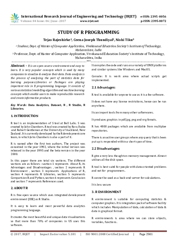 (PDF) STUDY OF R PROGRAMMING