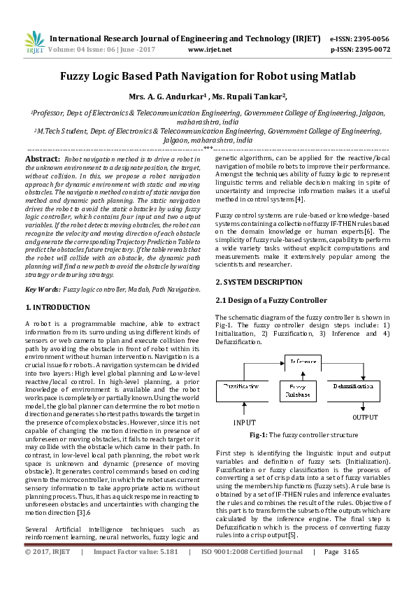 (PDF) Fuzzy Logic Based Path Navigation for Robot using Matlab