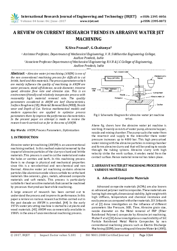 (PDF) A REVIEW ON CURRENT RESEARCH TRENDS IN ABRASIVE WATER JET MACHINING IRJET Journal