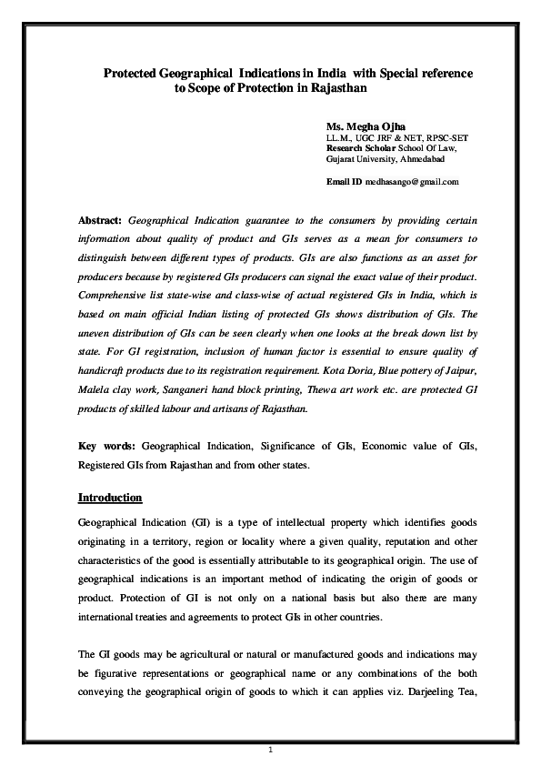 (PDF) Protected Geographical Indications in India with Special