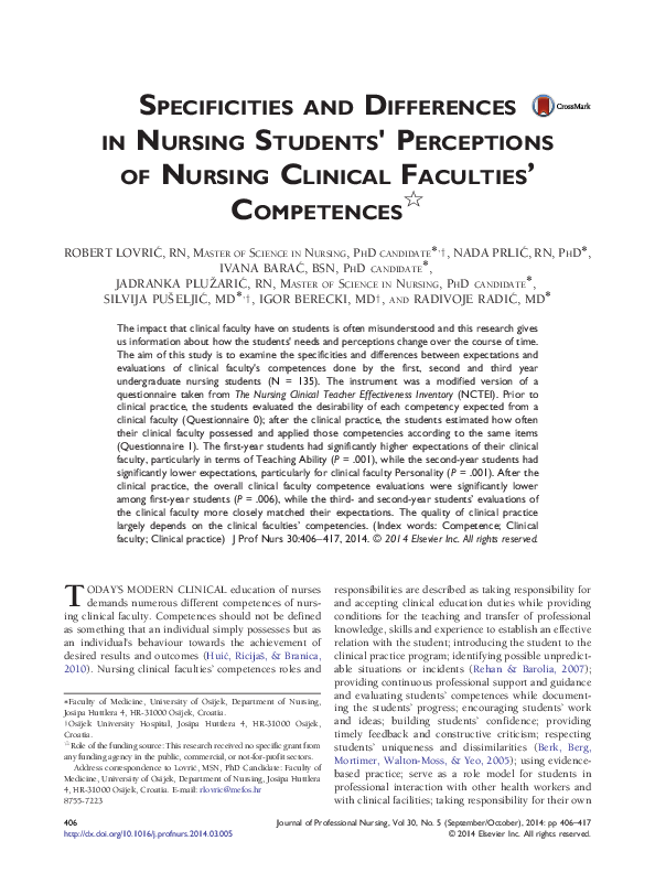 (PDF) SPECIFICITIES AND DIFFERENCES IN NURSING STUDENTS' PERCEPTIONS OF ...