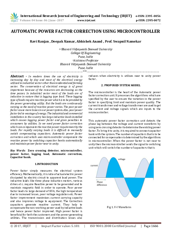 (PDF) AUTOMATIC POWER FACTOR CORRECTION USING MICROCONTROLLER