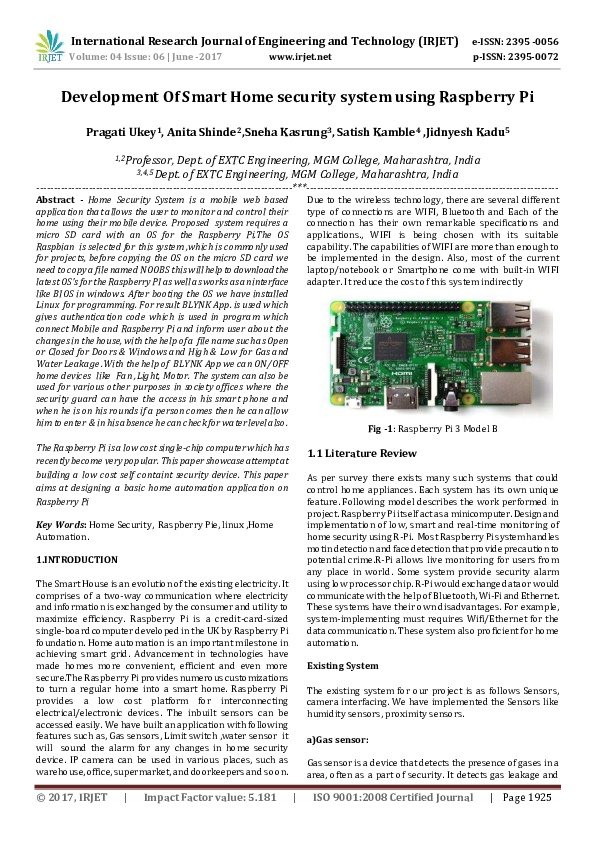 (PDF) Development Of Smart Home security system using Raspberry Pi