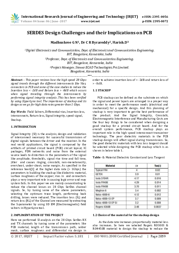 (PDF) SERDES Design Challenges and their Implications on PCB