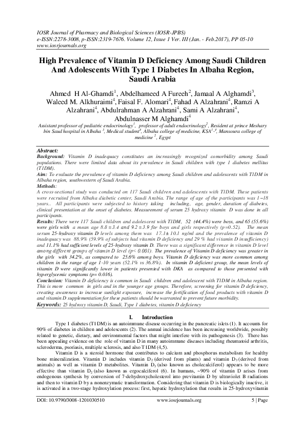 (PDF) High Prevalence of Vitamin D Deficiency Among Saudi Children And ...
