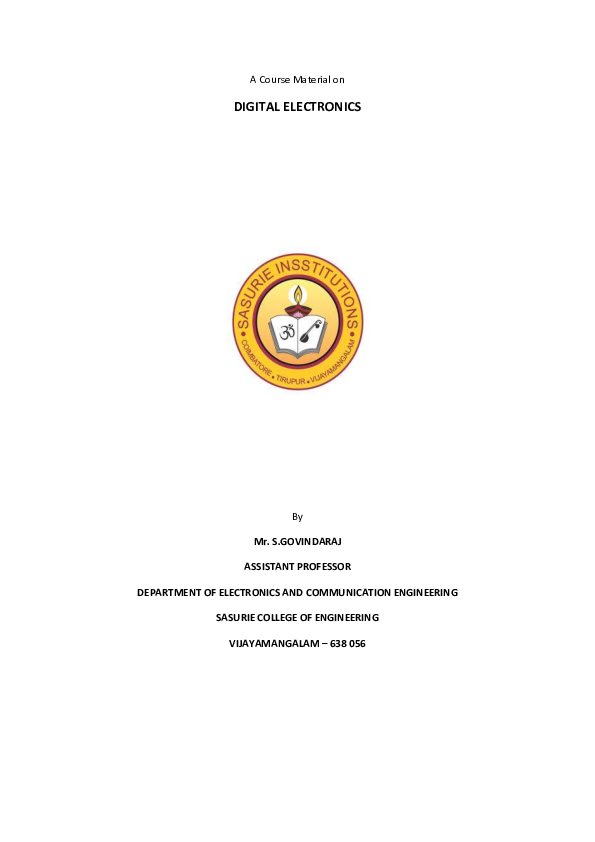 (PDF) A Course Material on DIGITAL ELECTRONICS Siva Raj Academia.edu