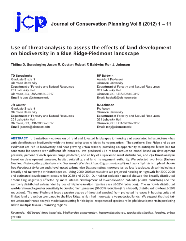 (PDF) Use of threat-analysis to assess the effects of land development ...