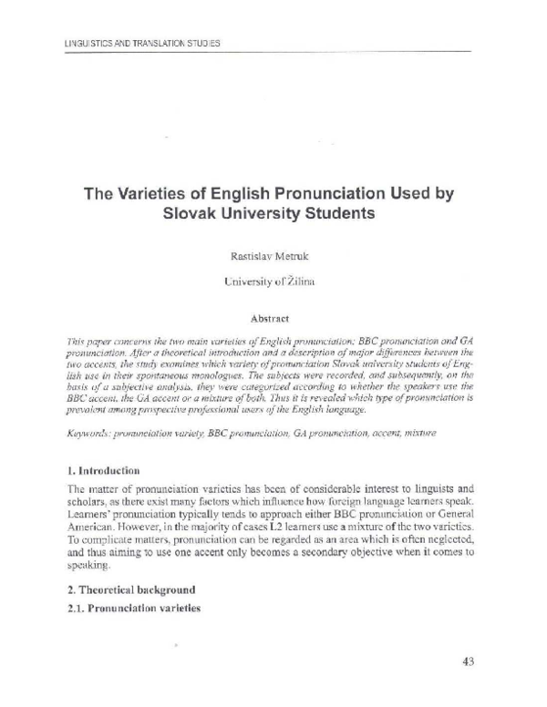 (PDF) The Varieties of English Pronunciation used by Slovak University ...