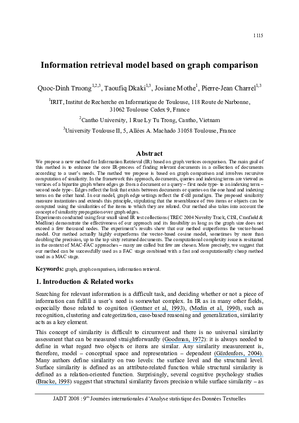 (PDF) Information retrieval model based on graph comparison