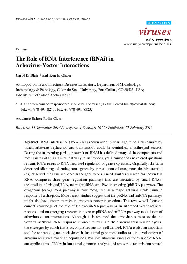 (PDF) The role of RNA interference (RNAi) in arbovirus-vector interactions