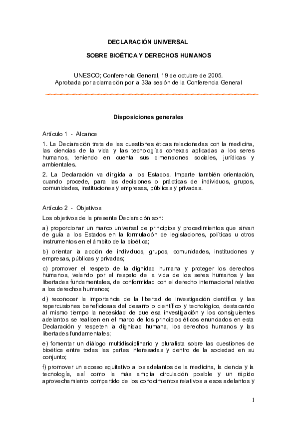 (DOC) DECLARACIÓN UNIVERSAL SOBRE BIOÉTICA Y DERECHOS HUMANOS Agueda Cosentino Academia.edu