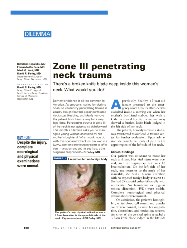 Pdf Zone Iii Penetrating Neck Trauma Fernando Cordera Academia Edu