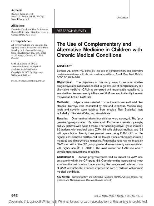 (PDF) The Use of Complementary and Alternative Medicine in Children ...