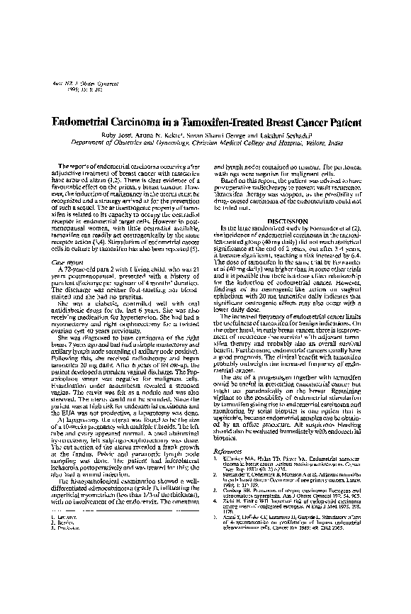 (PDF) Endometrial Carcinoma in a Tamoxifen-Treated Breast Cancer Patient