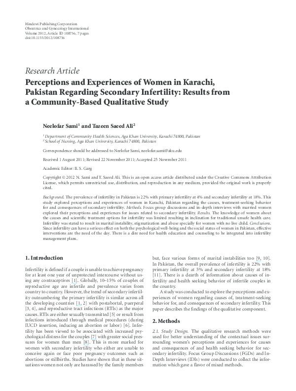 (PDF) Perceptions and Experiences of Women in Karachi