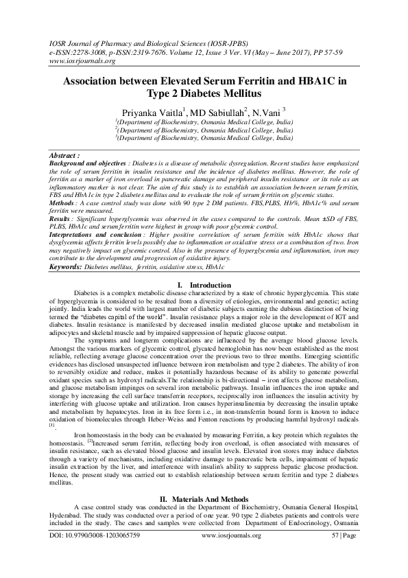 (PDF) Association between Elevated Serum Ferritin and HBA1C in Type 2 ...