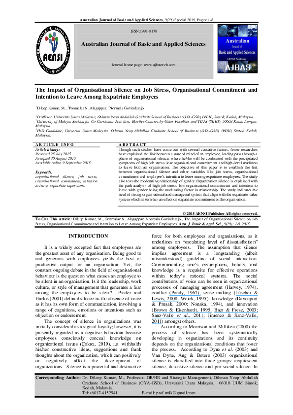 (PDF) The Impact of Organisational Silence on Job Stress ...