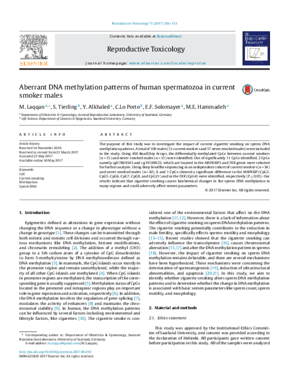 (PDF) Aberrant DNA methylation patterns of human spermatozoa in current ...