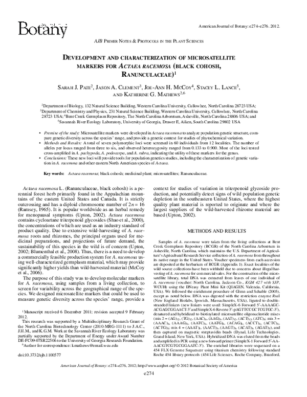 (PDF) Development and characterization of microsatellite markers for ...
