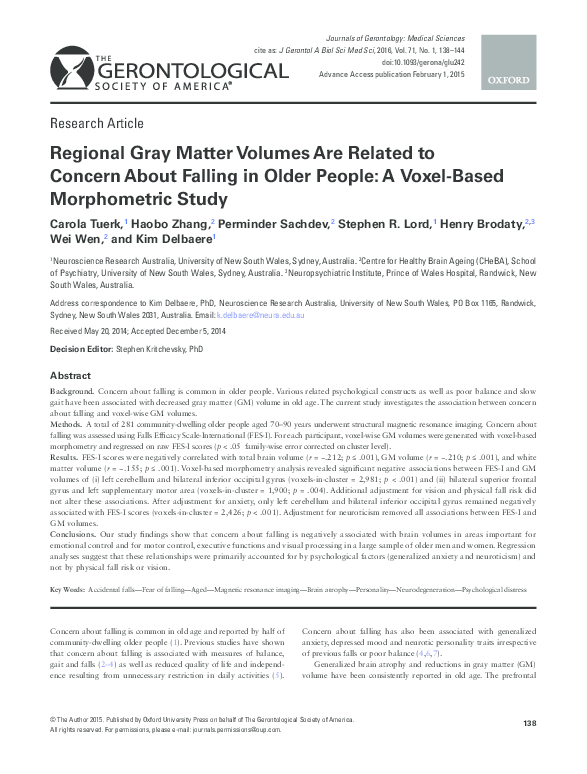 (PDF) Regional Gray Matter Volumes Are Related to Concern About Falling ...