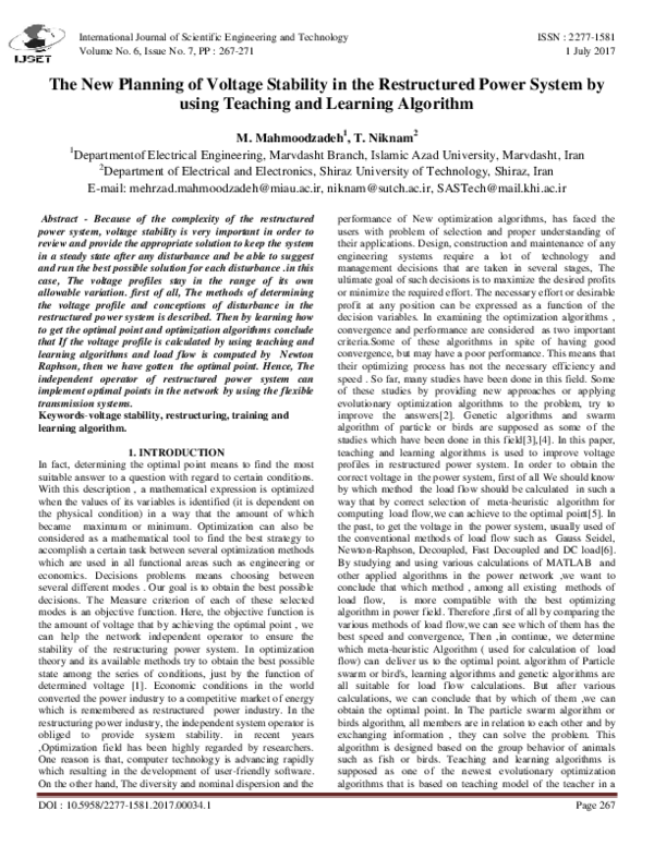 (PDF) The New Planning of Voltage Stability in the Restructured Power ...