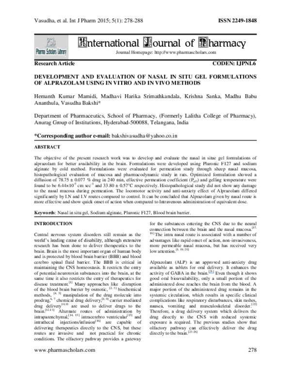 (PDF) Development and Evaluation of Nasal in Situ Gel Formulations of ...