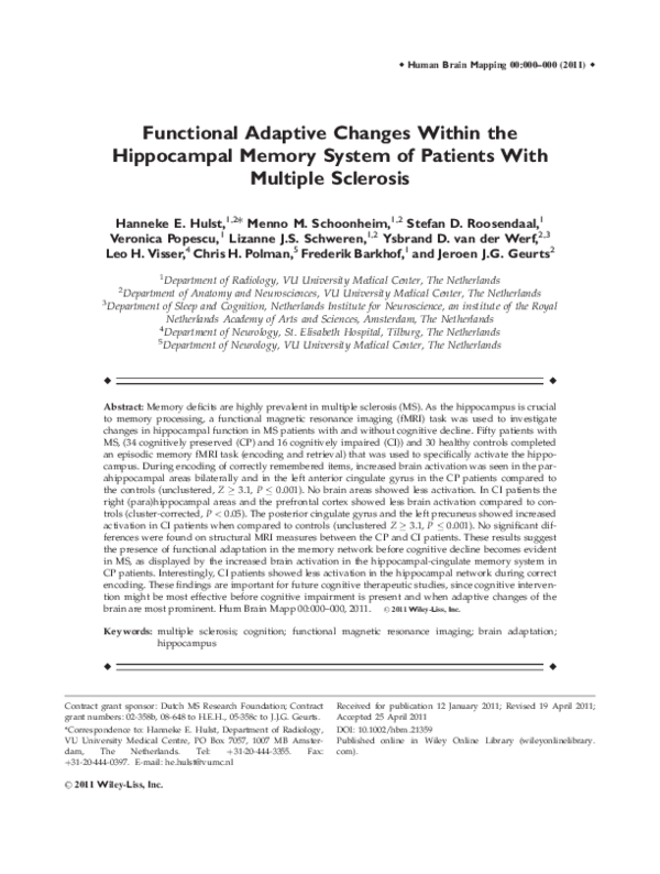 (PDF) Functional adaptive changes within the hippocampal memory system ...