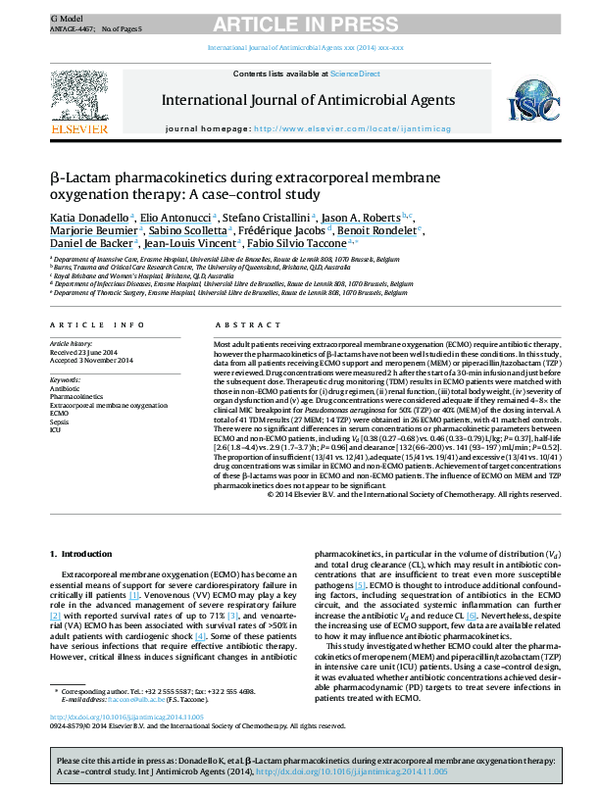 (PDF) βLactam during extracorporeal membrane oxygenation therapy A case