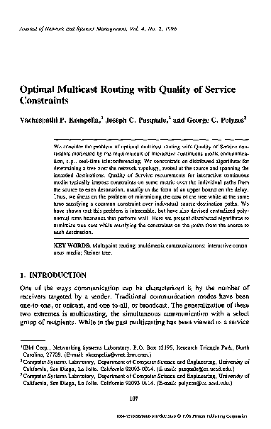 (PDF) Optimal multicast routing with quality of service constraints