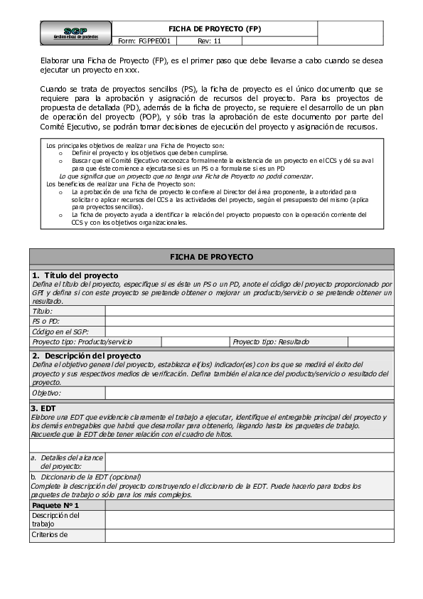 (PDF) FICHA DE PROYECTO (FP) Form: FGPPE001 Rev: 11