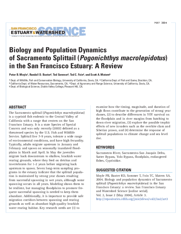 (PDF) Biology and Population Dynamics of Sacramento Splittail