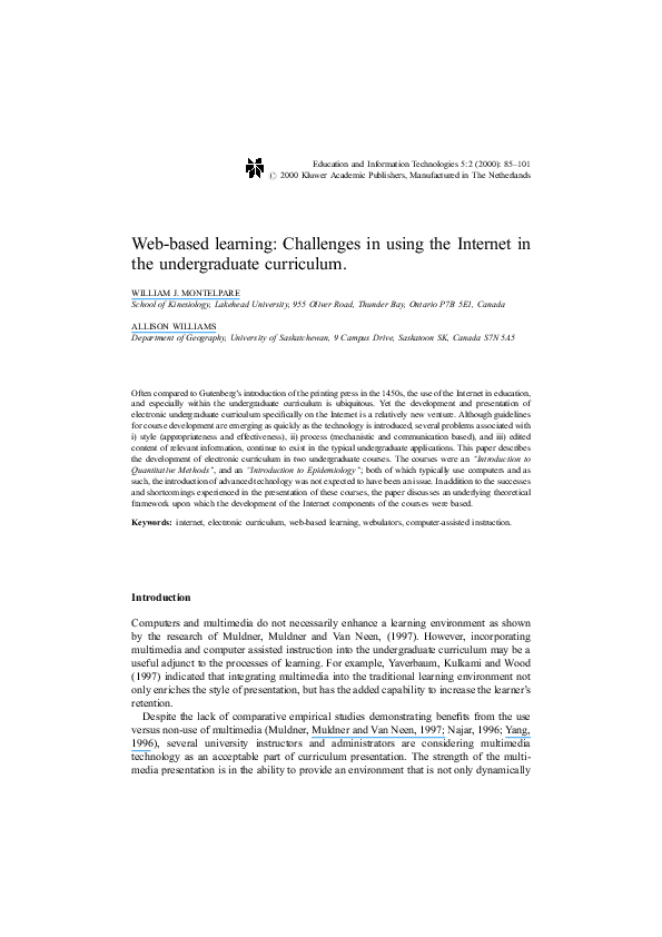 (PDF) Web-Based Learning: Challenges In Using the Internet In the ...