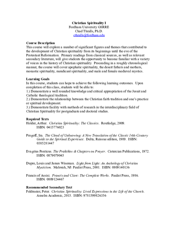 (DOC) History of Christian Spirituality 1