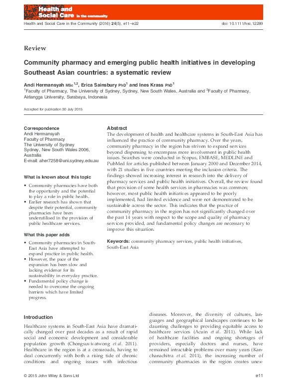 (PDF) Review Community pharmacy and emerging public health initiatives ...